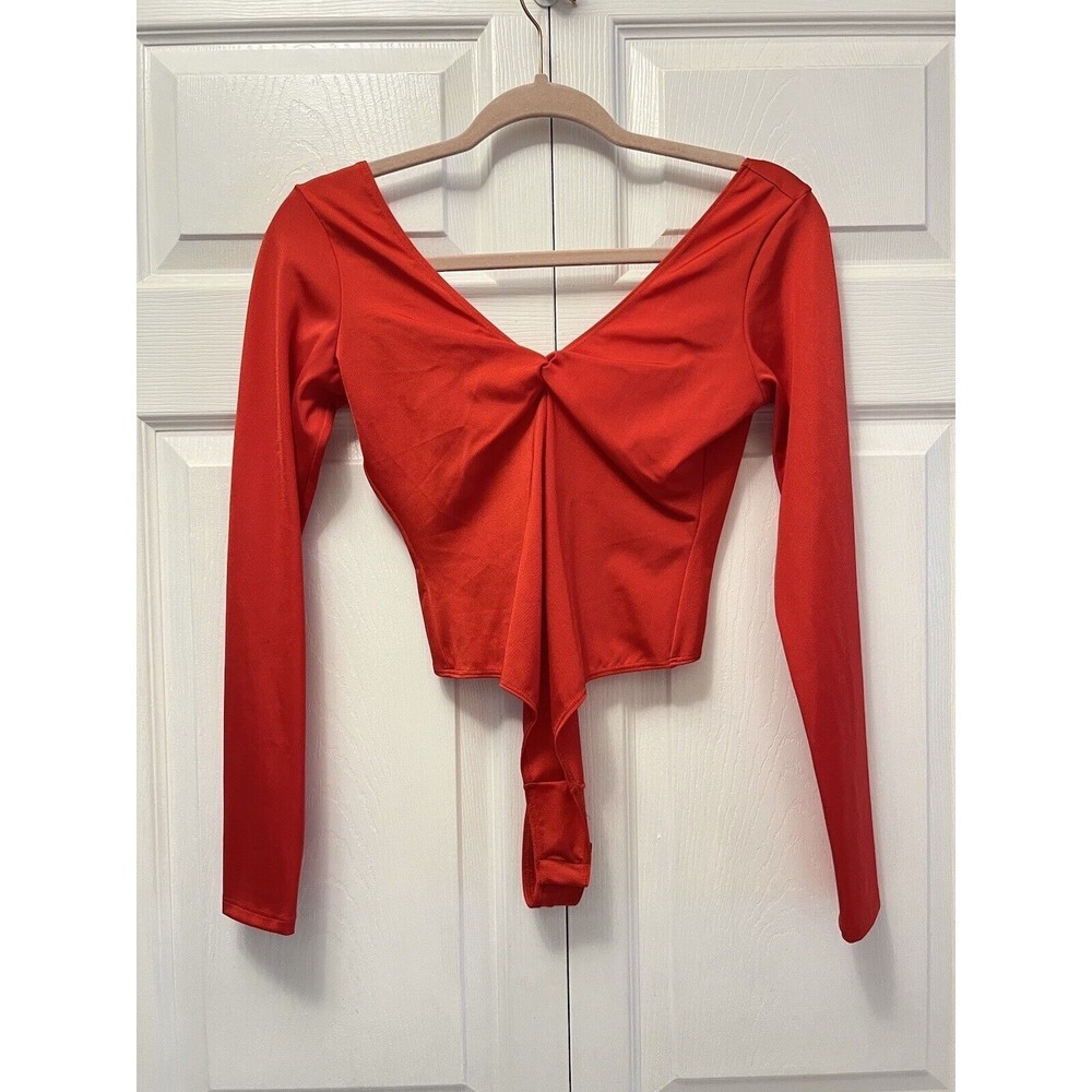 RE/DONE X danskin size small red long‎ sleeve snap bodysuit NEW
